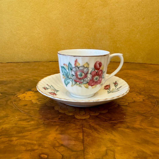 Vintage Japanese Floral Print Coffee Cup & Saucer 