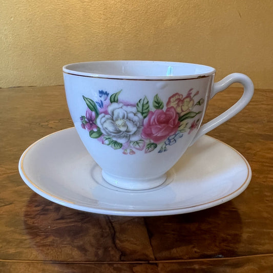 Vintage Japanese Floral Tea Cup & Saucer 