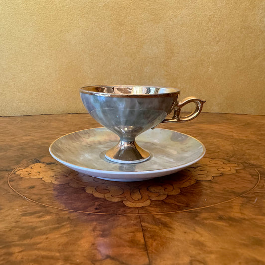 Vintage Japanese Green Marle Gold Coffee Cup & Saucer 