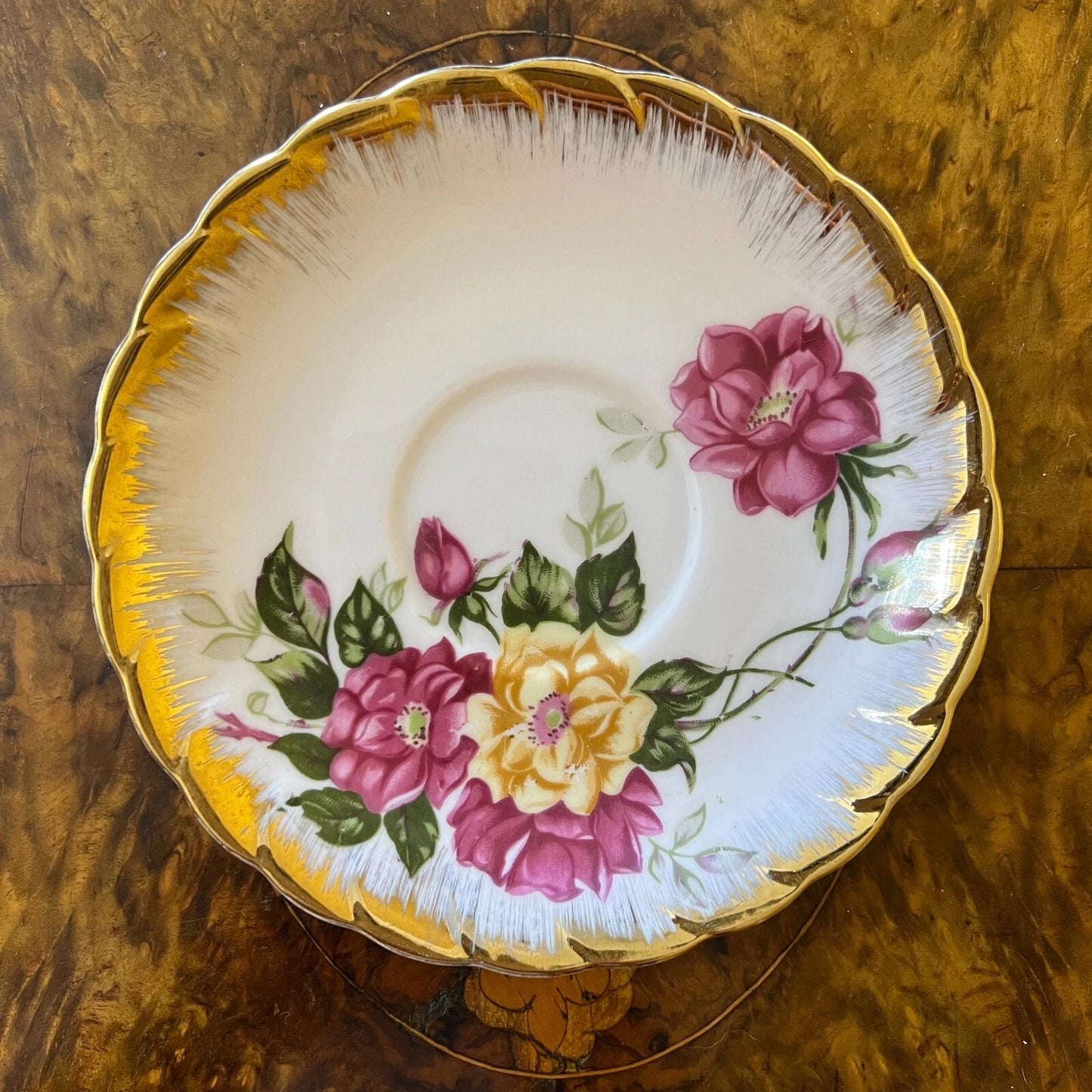 Vintage Japanese Pink Floral Saucer