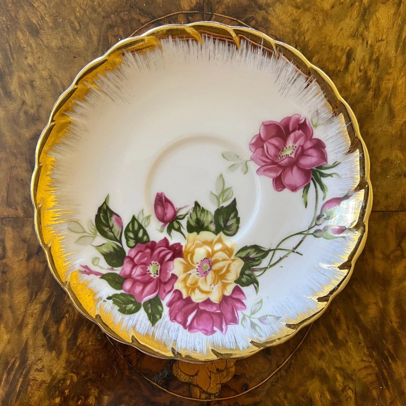 Vintage Japanese Pink Floral Saucer
