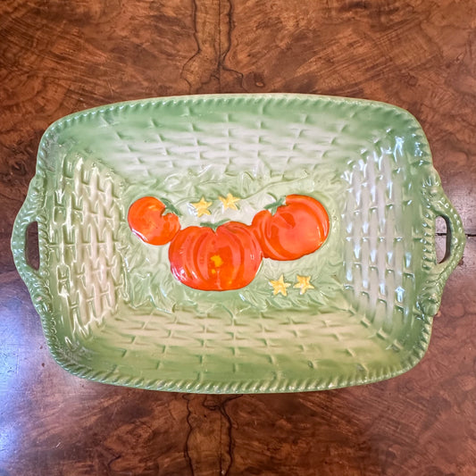 Vintage Japanese Tomato Print Basket Dish 