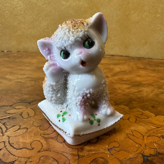 Vintage Kitschy Ceramic Sugar Texture Kitten Figurine