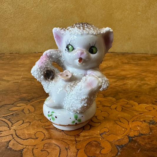 Vintage Kitschy Sugar Texture Ceramic Kitten Figurine