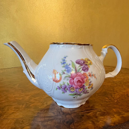 Vintage LC Bernadotte Floral Gold Trim Tea Pot Missing Lid 