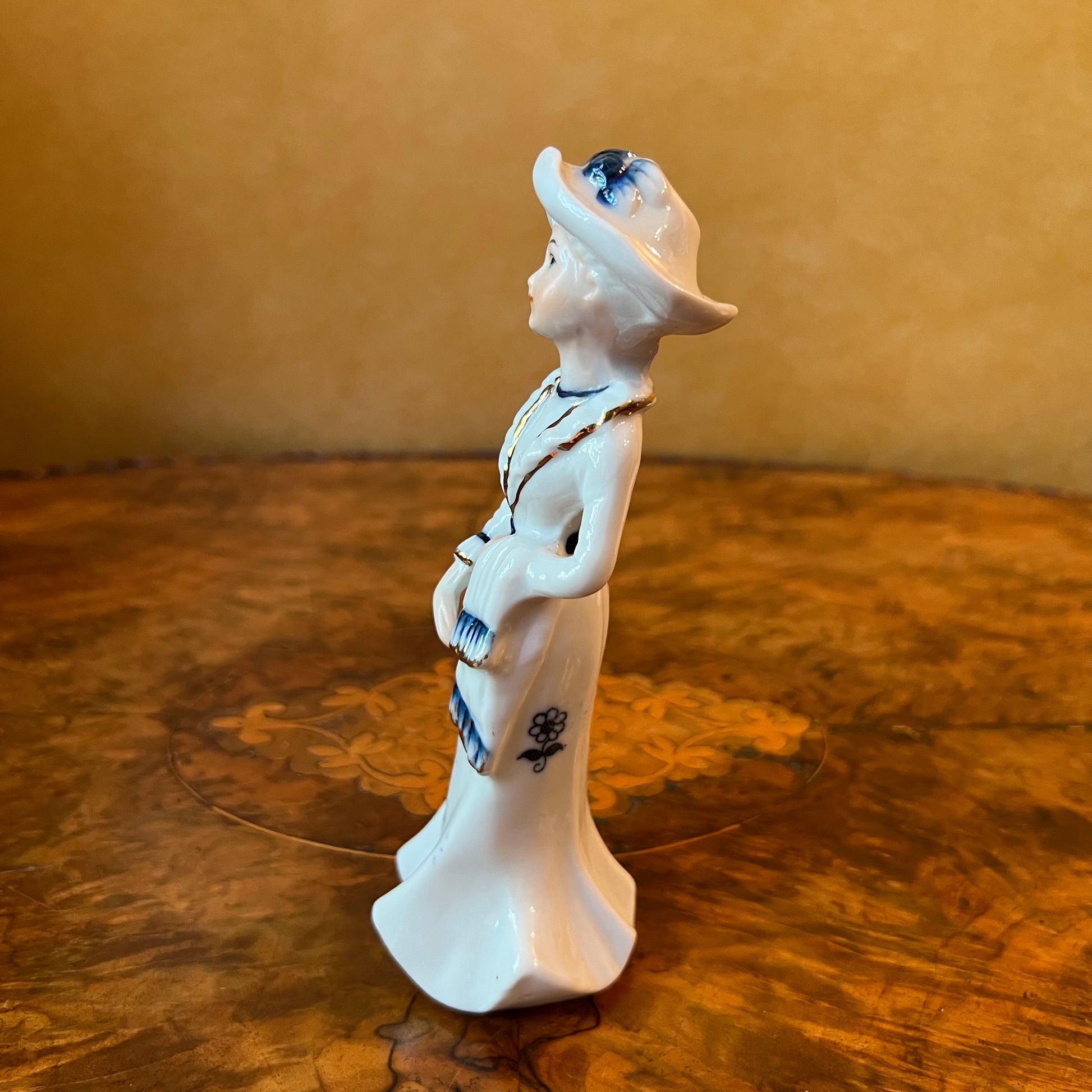 Vintage Lady Blue & White Figurine 