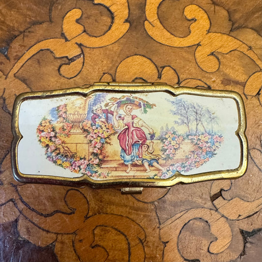 Vintage Lady & Man Print Pill Box Container 