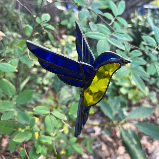 Vintage Lead Light Fairy Swallow Blue & Yellow Bird Hanging Ornament