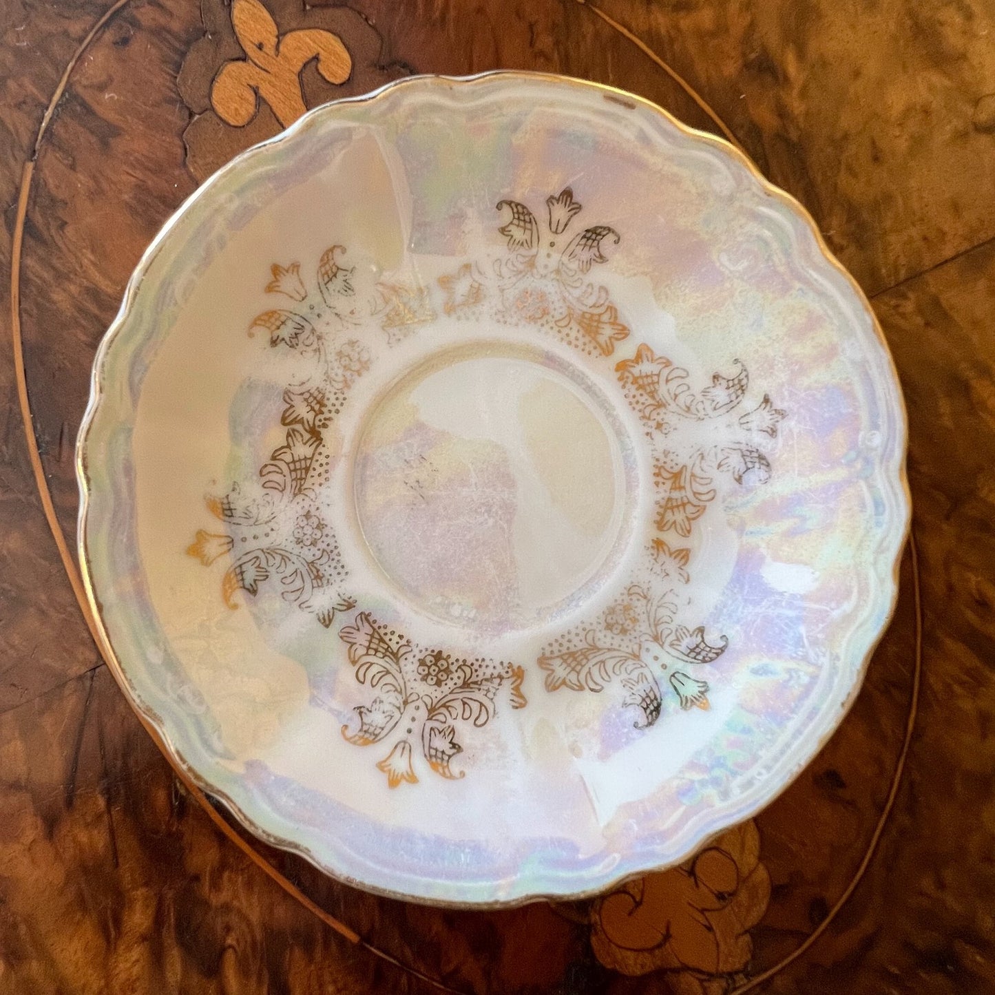 Vintage Lustreware Japanese 4 Demitasse Coffe Cups Saucer 