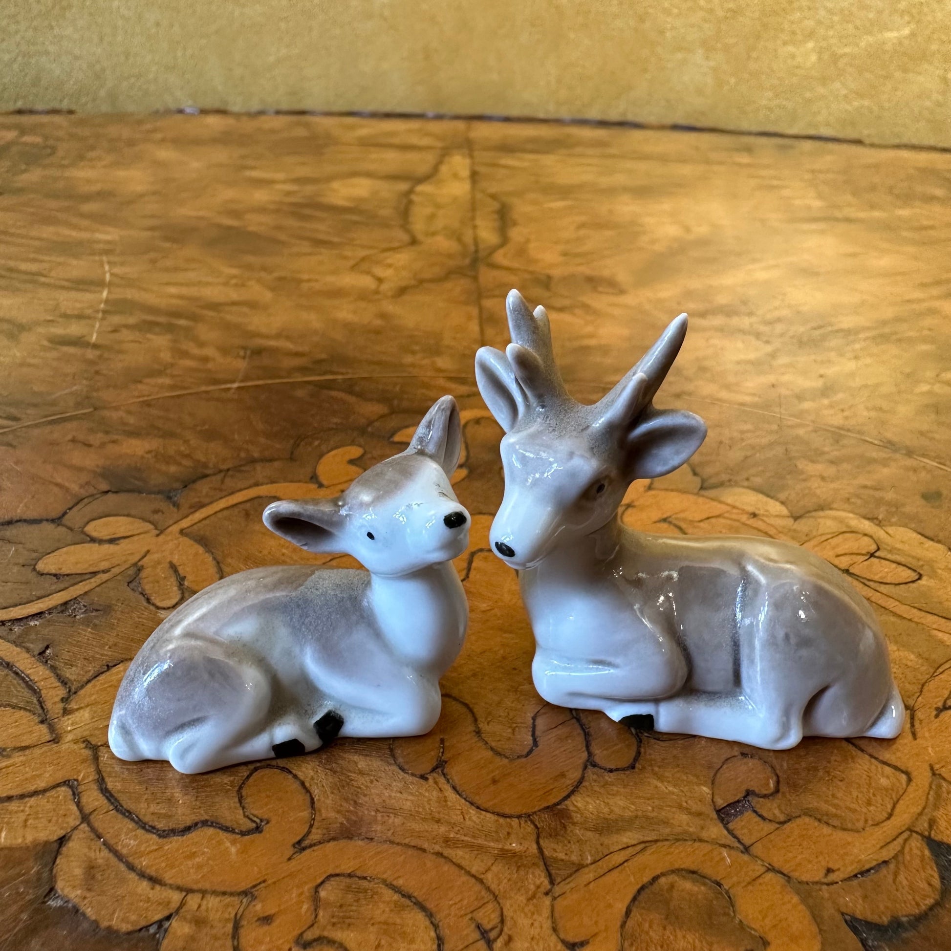 Vintage Miniature Reindeer Mother & Baby Figurines Ornaments 