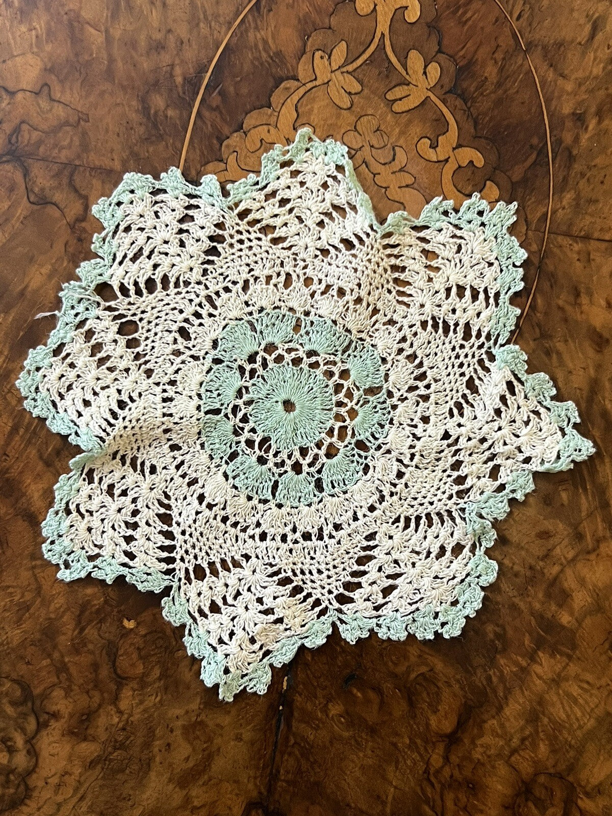 Vintage Mint White Crochet Doily 
