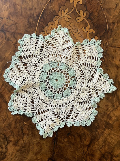 Vintage Mint White Crochet Doily 