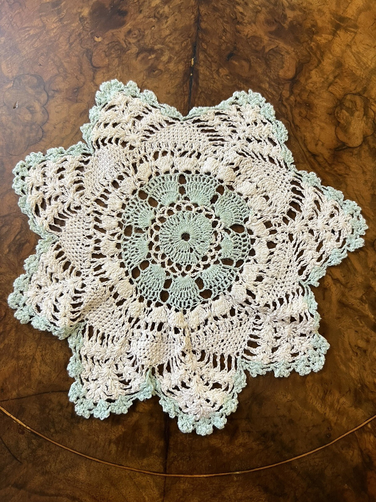 Vintage Mint White Crochet Doily Three Piece