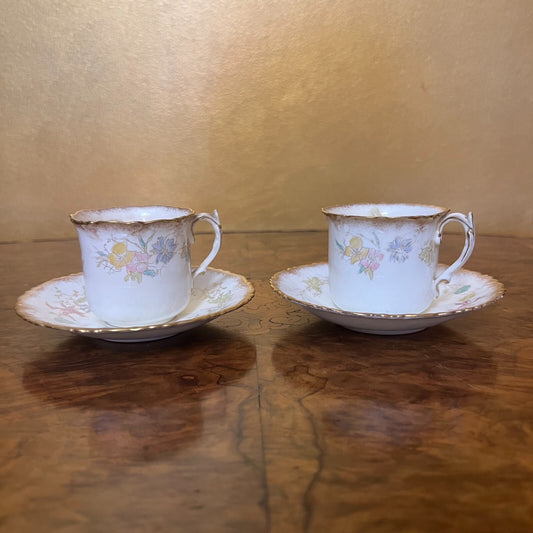 Vintage Moore Floral Demitasse Coffee Cup & Saucer Pair 