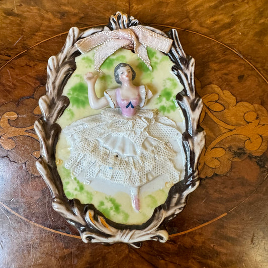 Vintage Nathco Country Ballerina Girl Bisque Plaque