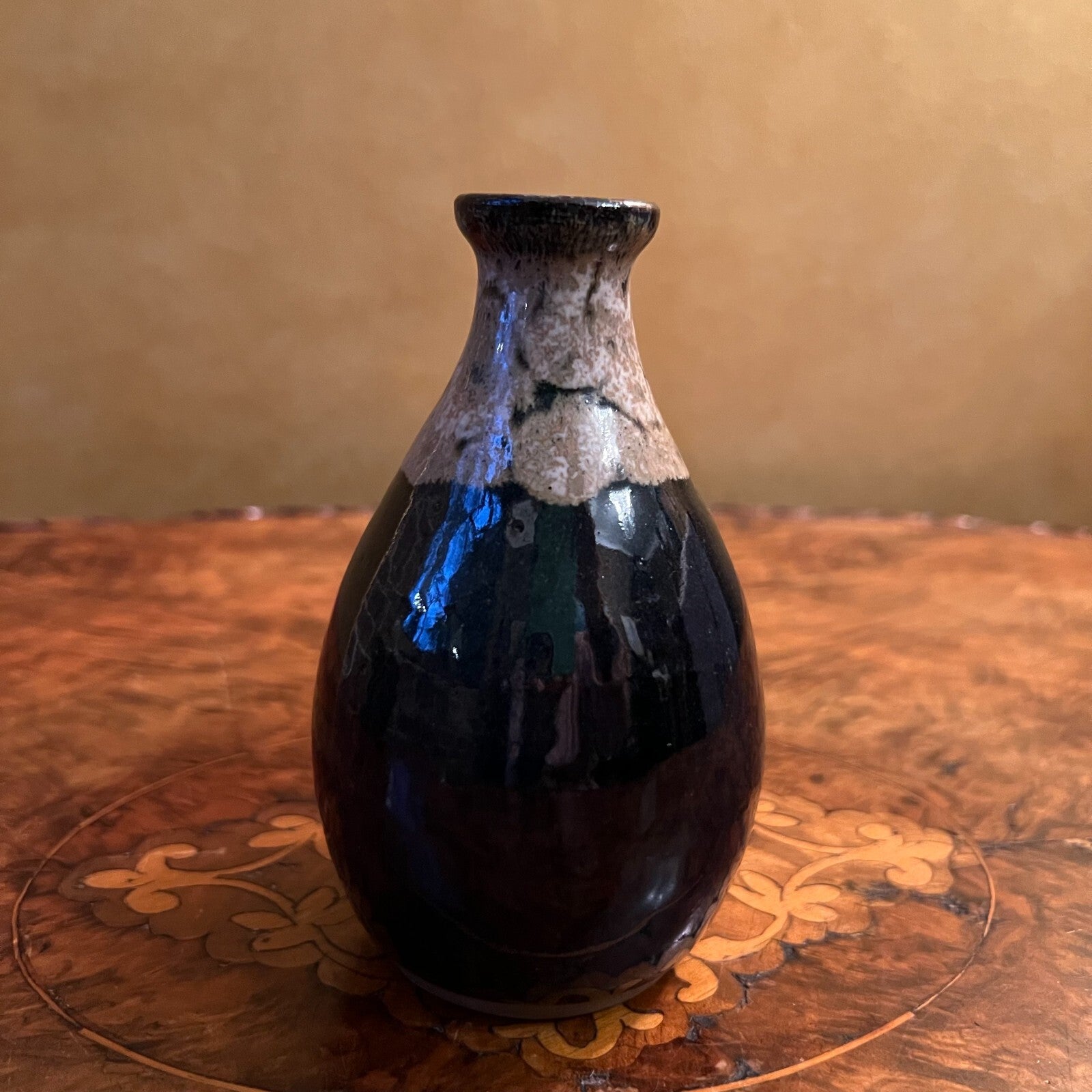 Vintage Navy Brown Pottery Small Vase 