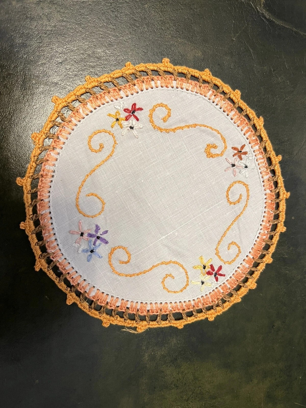 Vintage Orange Crochet Doily
