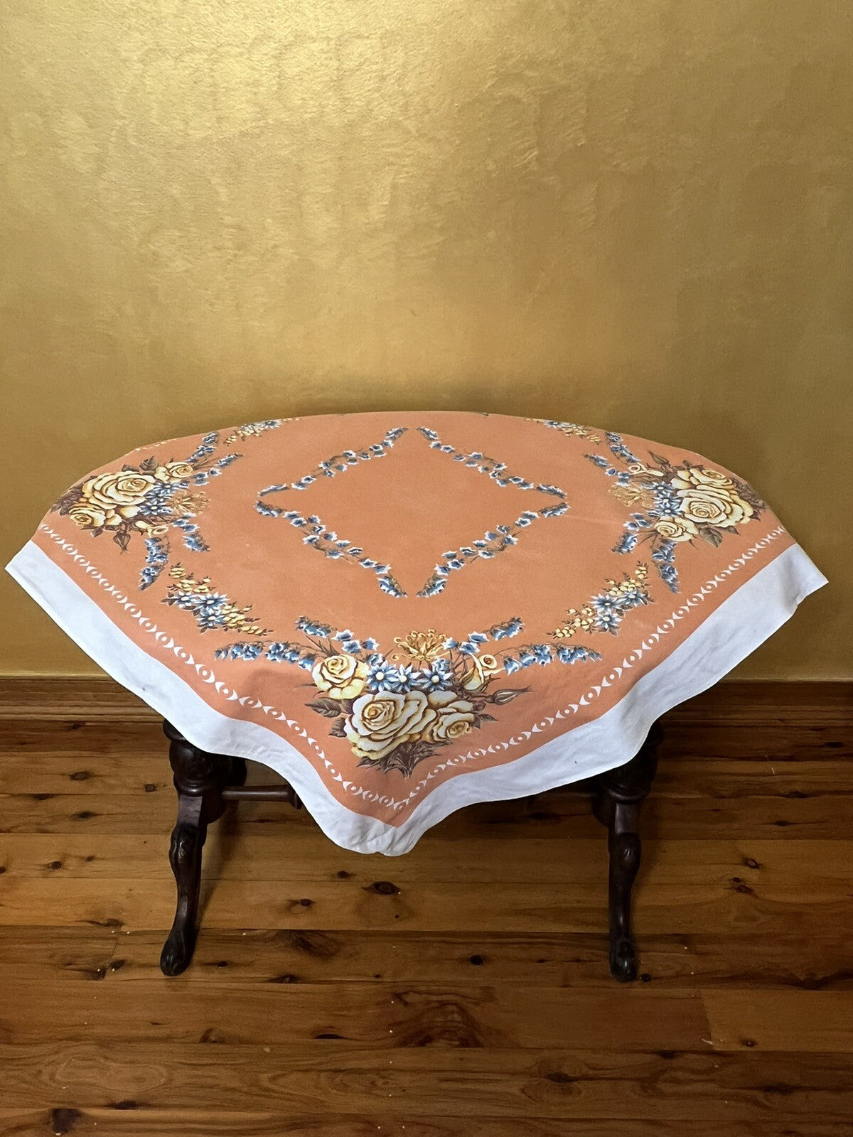 Vintage Orange Floral Square Table Cloth