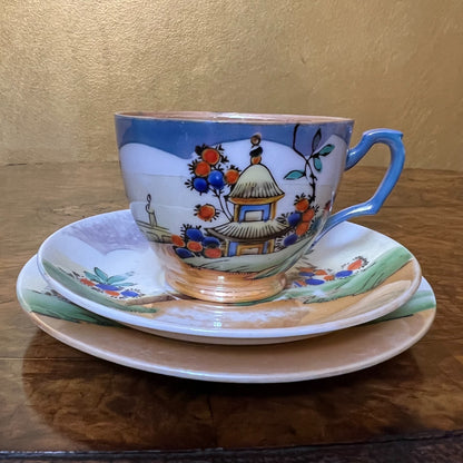 Vintage Oriental Tea Cup Trio Set 