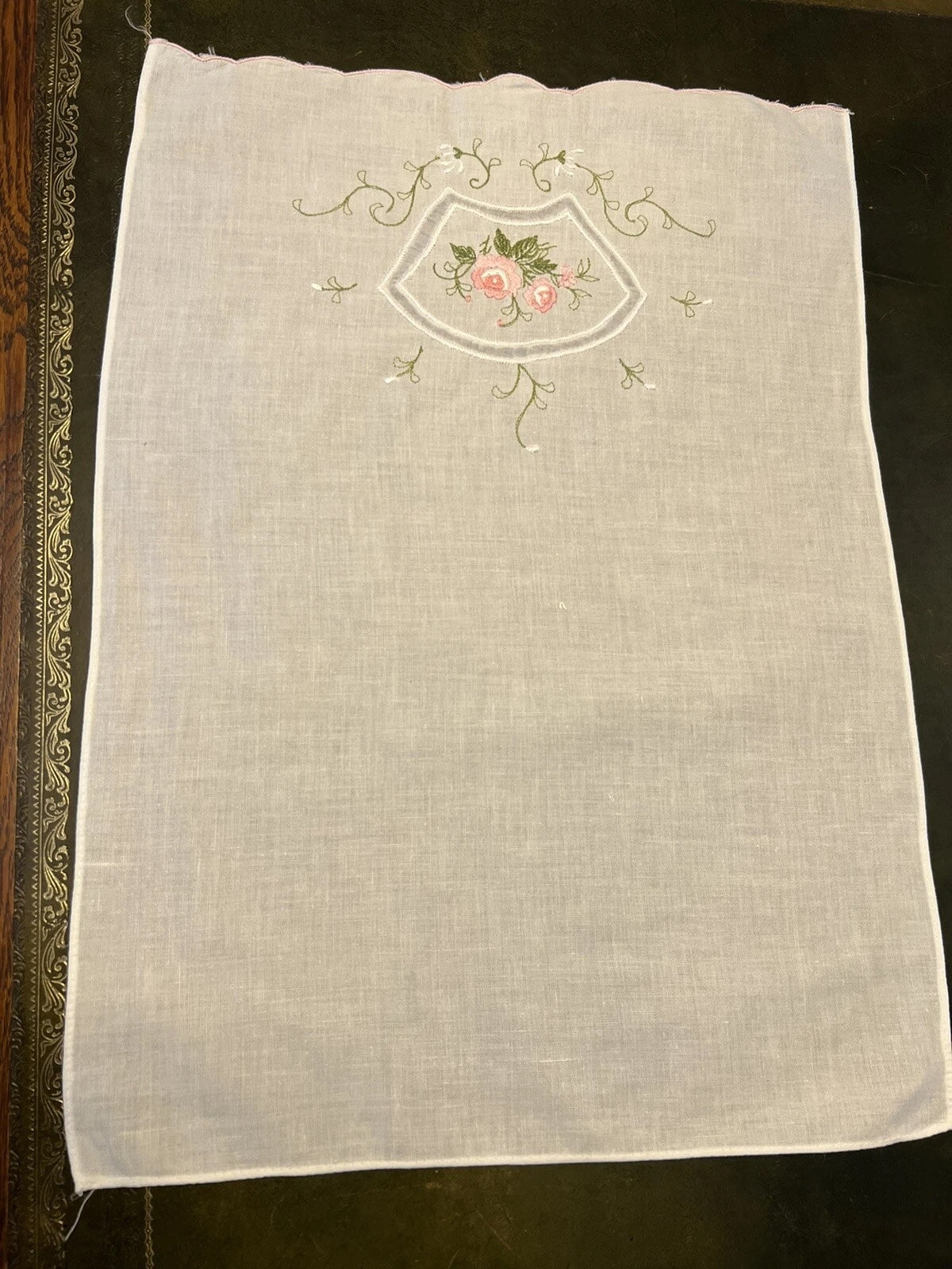 Vintage Pink Floral Embroidery Doily