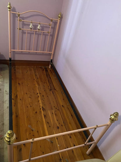 Vintage Pink Metal Single Bed Frame