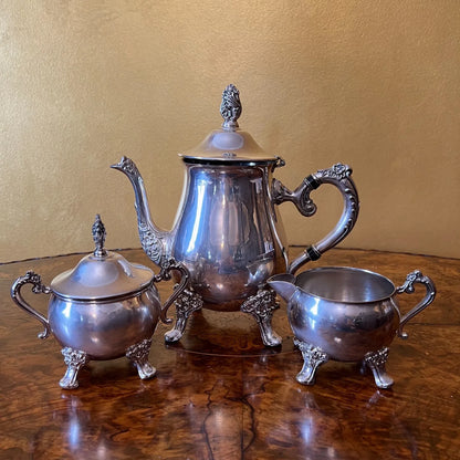 Vintage Ranleigh Silver Plated Tea Pot, Milk & Sugar Set