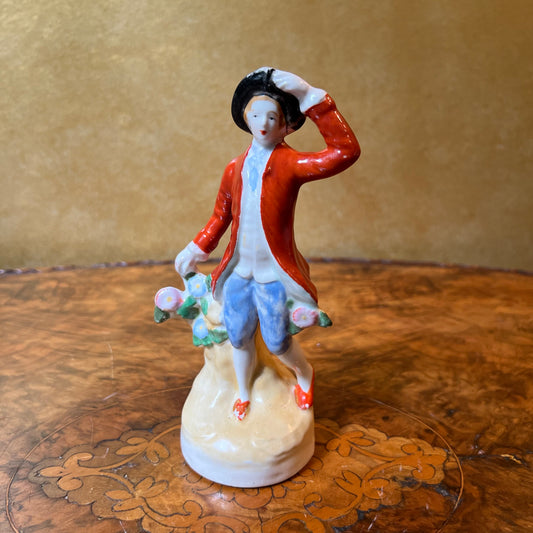 Vintage Red Coat Man Figurine Statue 