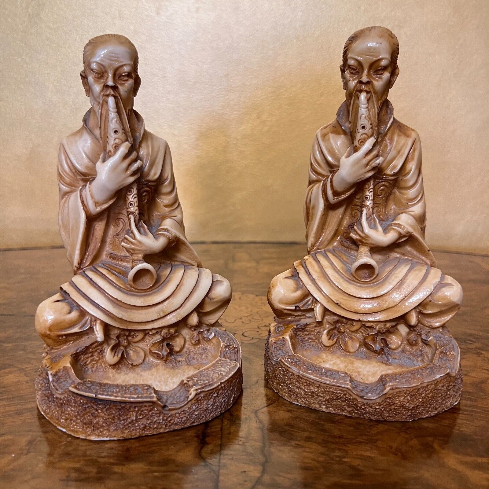 Vintage Resin Ashtray Statues Pair