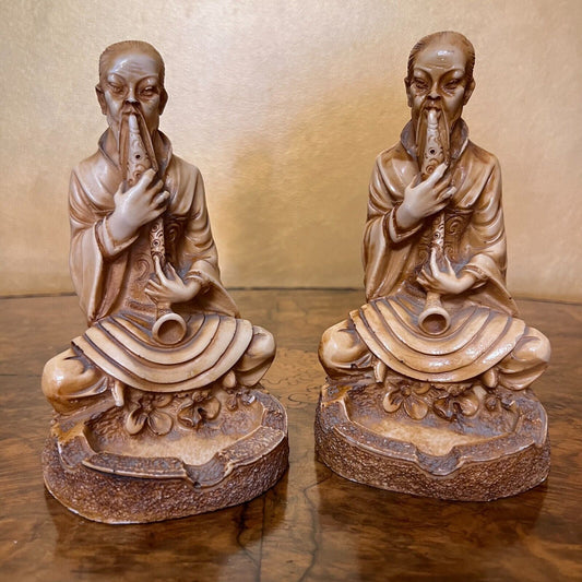 Vintage Resin Ashtray Statues Pair