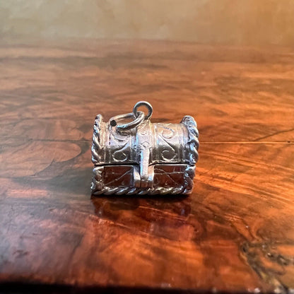 Vintage Silver Coffin with Skeleton Charm Pendant