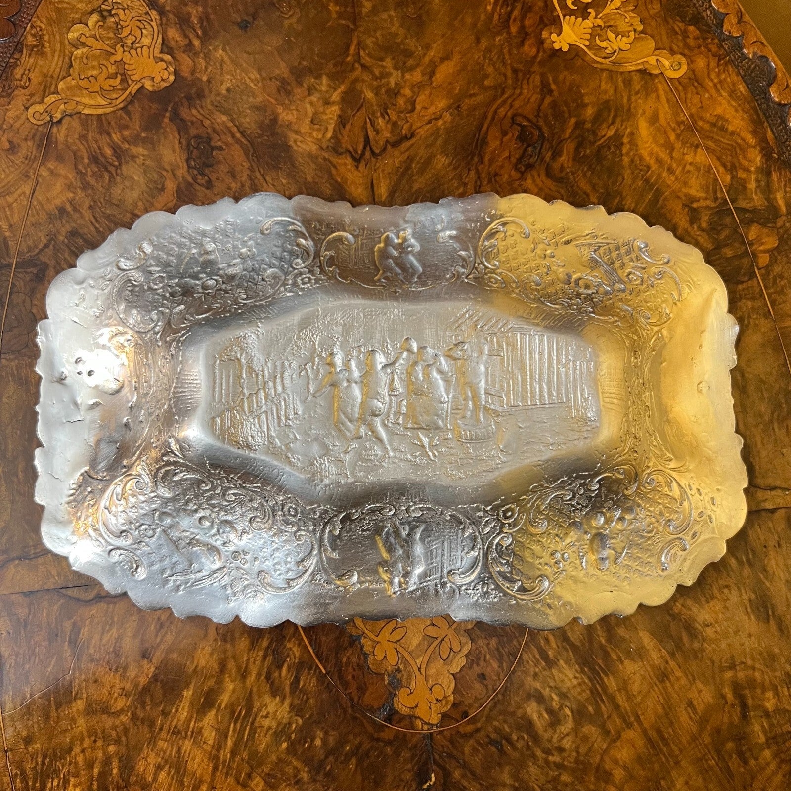 Vintage Silver Embossed Art Print Bowl 