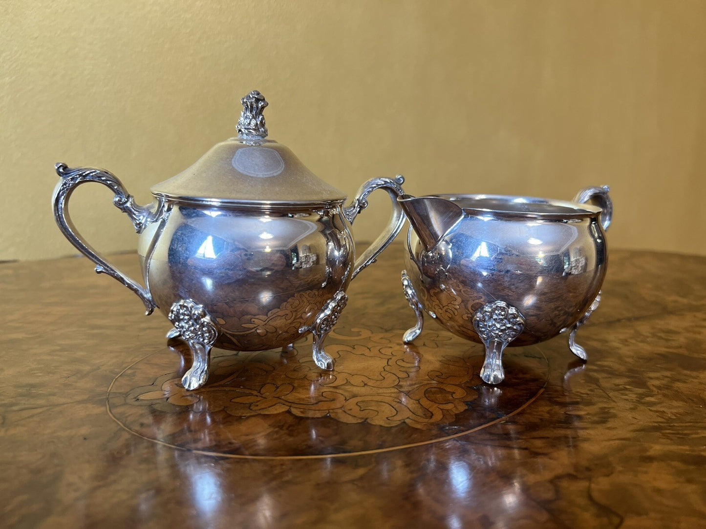 Vintage Silver Plated Creamer & Sugar Bowl 