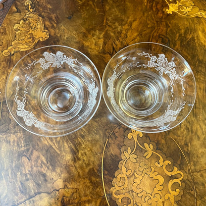 Vintage Stuart Crystal Etched Bird Dessert Bowls