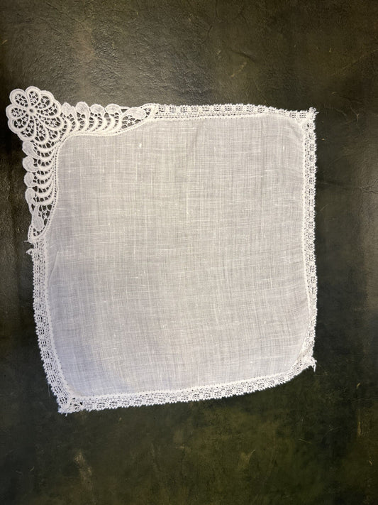 Vintage White Linen Square Doily 