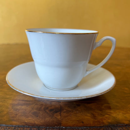 White & Gold Trim Tea Cup & Saucer 