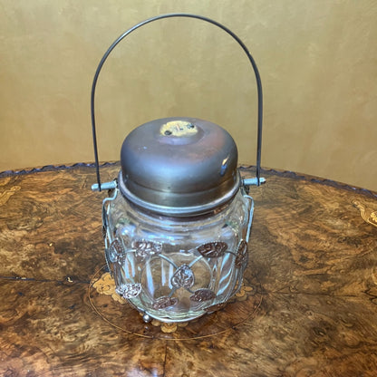 Vintage Glass Floral Metal Detail Canister