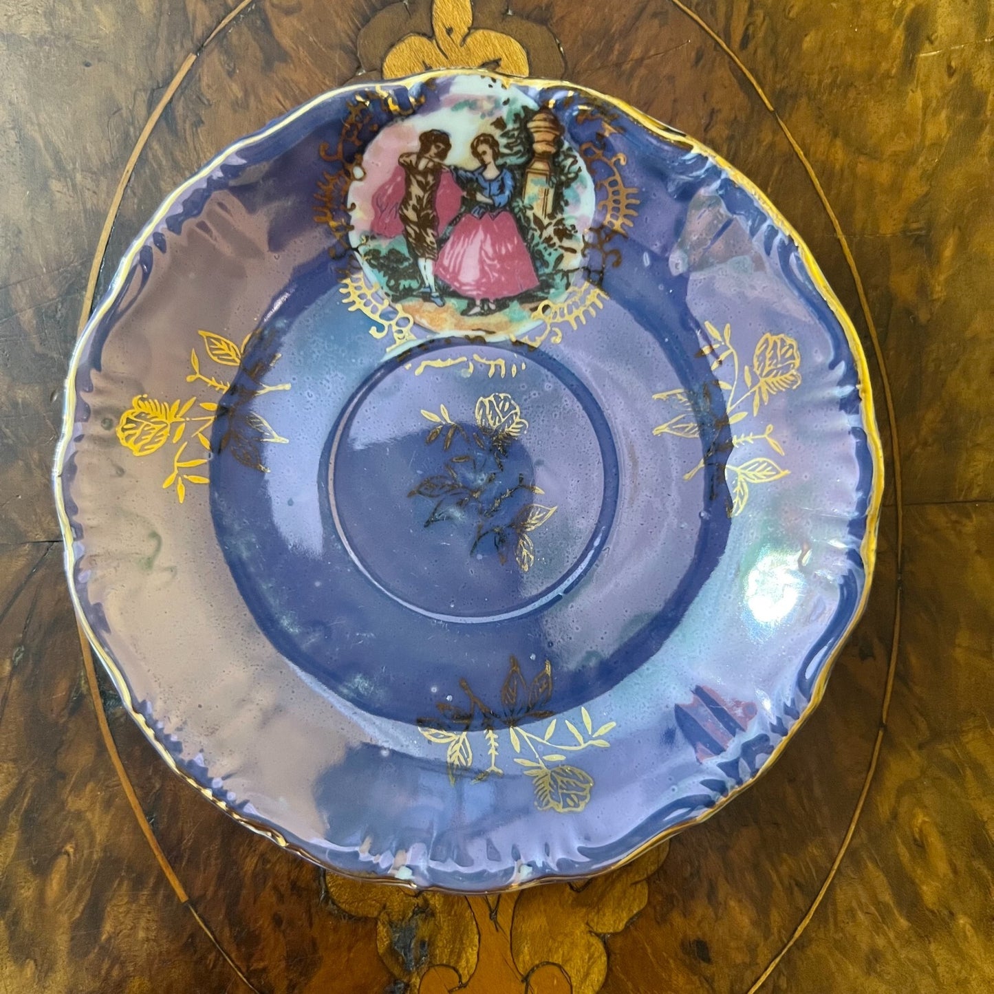 Vintage Purple Pearl Courting Print Demitasse Coffee Cup & Saucer