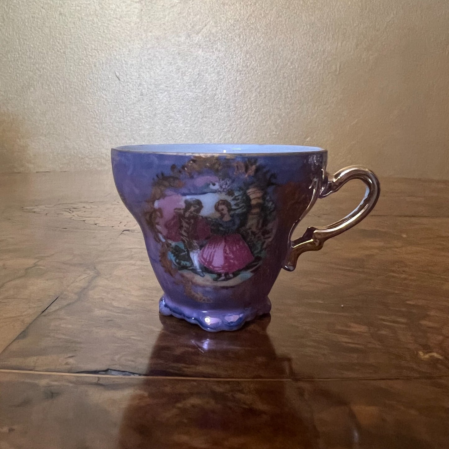 Vintage Purple Pearl Courting Print Demitasse Coffee Cup & Saucer