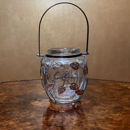 Vintage Glass Floral Metal Detail Canister