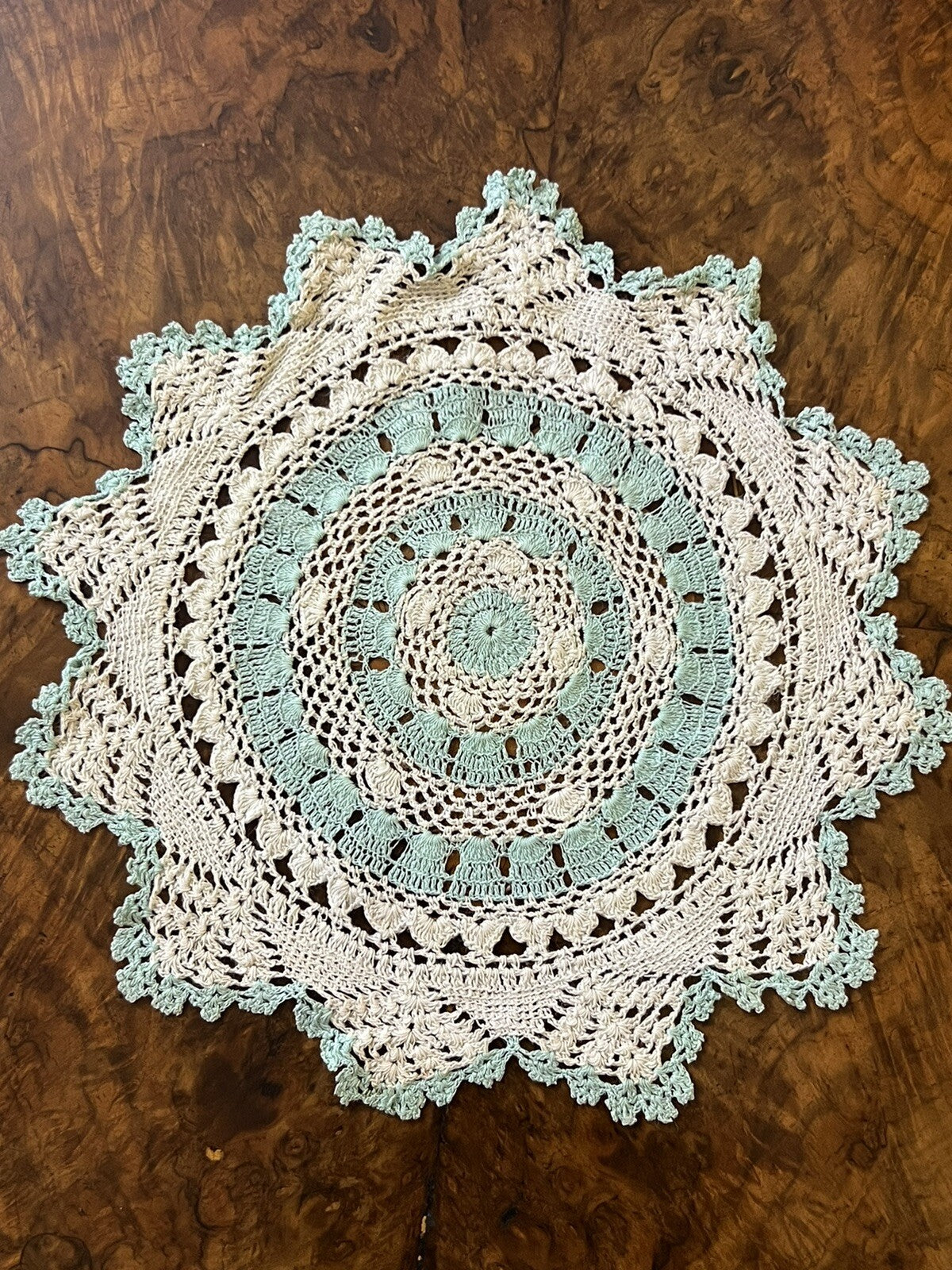 Vintage Mint White Crochet Doily Three Piece Set