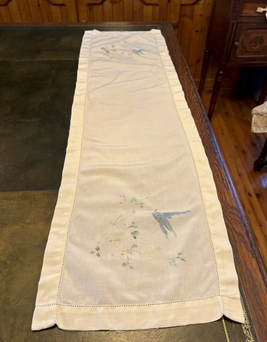 Vintage Bird Painted Table Runner