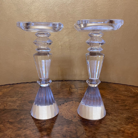 Vintage Glass Candle Holders Pair
