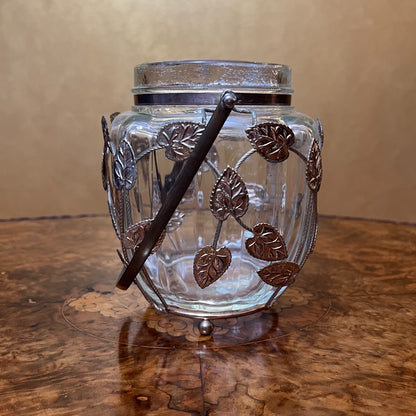 Vintage Glass Floral Metal Detail Canister