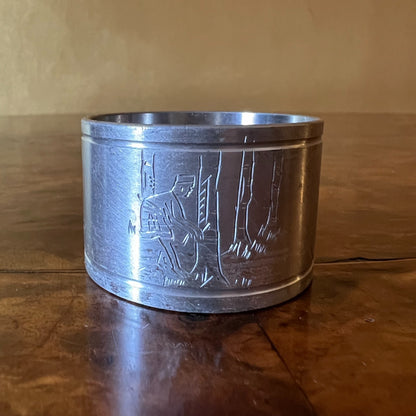 Vintage Engraved Picture Metal Napkin Rings Pair