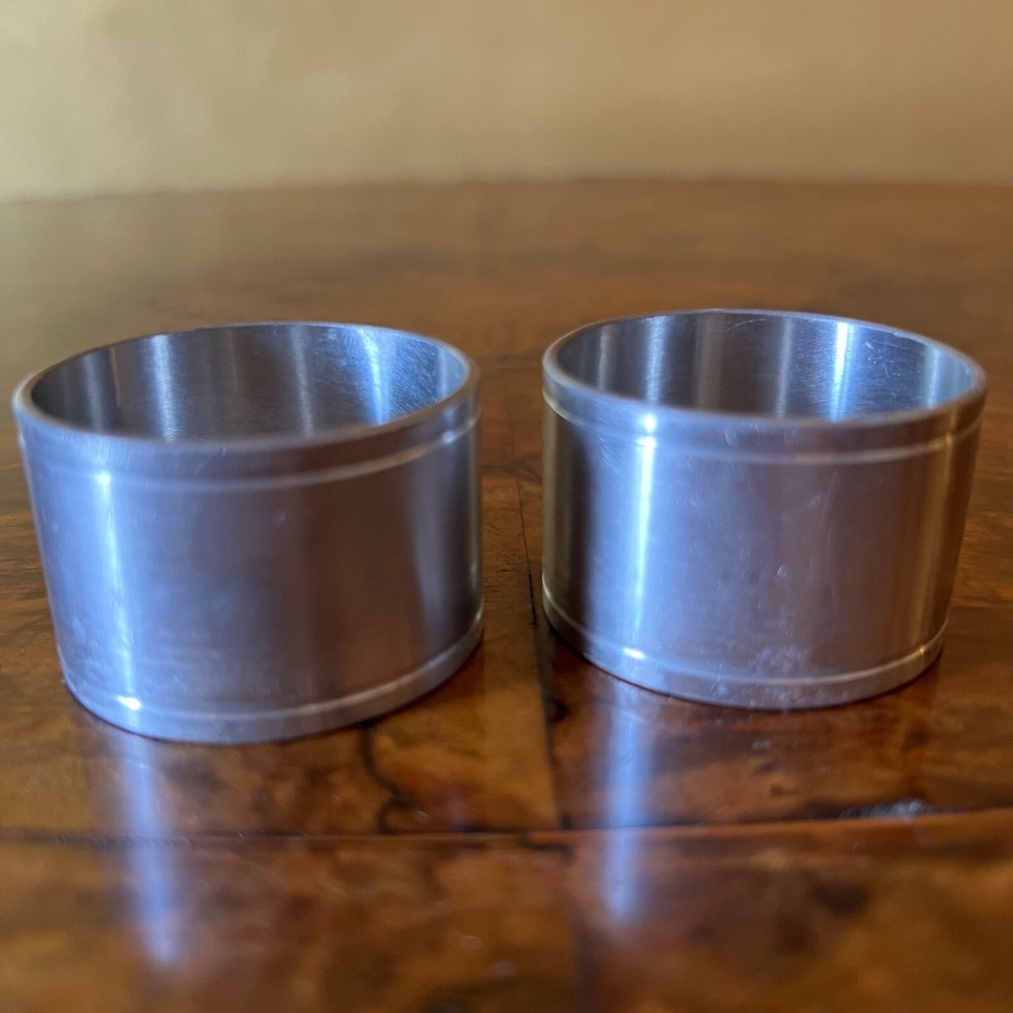 Vintage Engraved Picture Metal Napkin Rings Pair