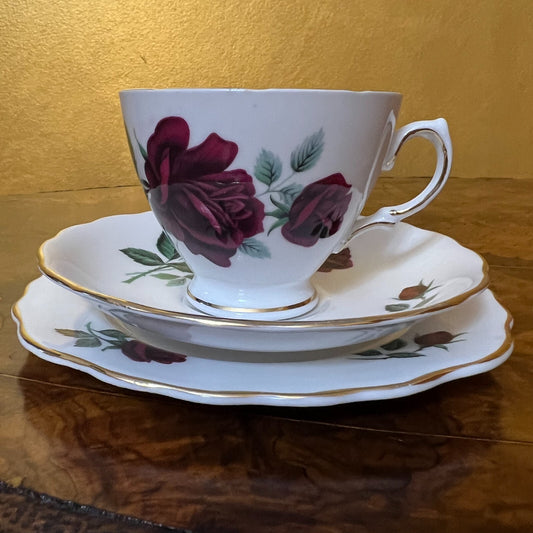 Vintage Royal Vale Rose Tea Cup Trio Set
